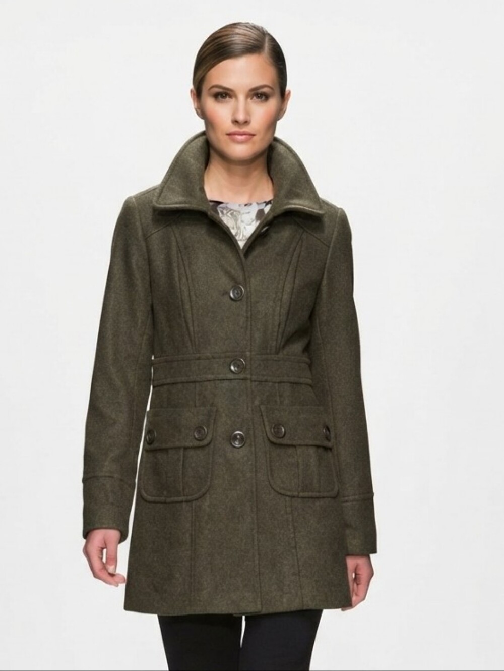 Tulle Anthropologie Olive Green Wool Blend Pea Coat Trench Jacket Size M